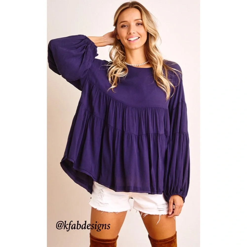 ❤️LAST ONE! Long Ballon Sleeve Ruffled and Tiered (Sleeves and Body)Tunic Top! - Picture 2 of 6